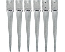 vidaXL - Grondpinnen - 6 - st - 10x10x76 - cm - gegalvaniseerd - staal - zilverkleurig