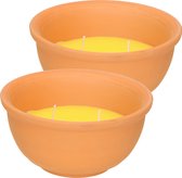 Citronella kaars - 2x - in terracotta pot - D13 cm - citrusgeur