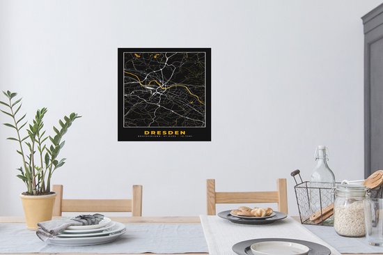 Muurstickers - Sticker Folie - Dresden - Goud - Stadskaart - Plattegrond - Kaart - Duitsland - 80x80 cm - Plakfolie - Muurstickers Kinderkamer - Zelfklevend Behang - Zelfklevend behangpapier - Stickerfolie