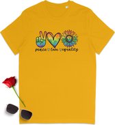T-shirt Gay Pride - T-shirt Pride - Peace Love Equality - T-shirt femme avec imprimé - T-shirt homme avec imprimé Pride - Chemise Unisex Pride - Tailles unisexes : SML XL XXL XXXL - Couleurs du t-shirt : Wit, jaune, orange, rose et rouge.