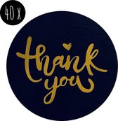 40x Sticker | THANK YOU met hartje | zwart & goud | 25 mm