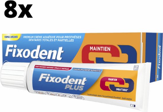 Fixodent Plus Dual Power Premium Kleefpasta - 8 x 40 gram - Verbeterde formule 2022