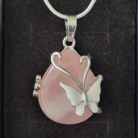 Edelsteen met zilveren ketting Rozekwarts vlinder druppel hanger