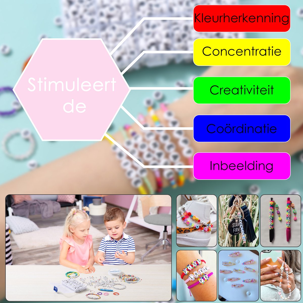 Behave Letterkralen Set - Wit met Zwarte Letters - Acryl - Kralen - Alfabet Kralen - 7mm - 624 Stuks — afbeelding 10