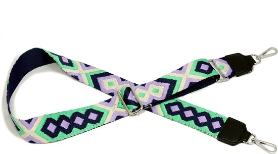 STUDIO Ivana - Gekleurde tassenband 5 cm - grafische print lila/mint/donkerblauw - Bagstrap met dessin multicolor