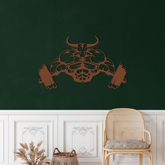 Wanddecoratie | Stier / Bull | Metal - Wall Art | Muurdecoratie | Woonkamer | Buiten Decor |Bronze| 46x25cm
