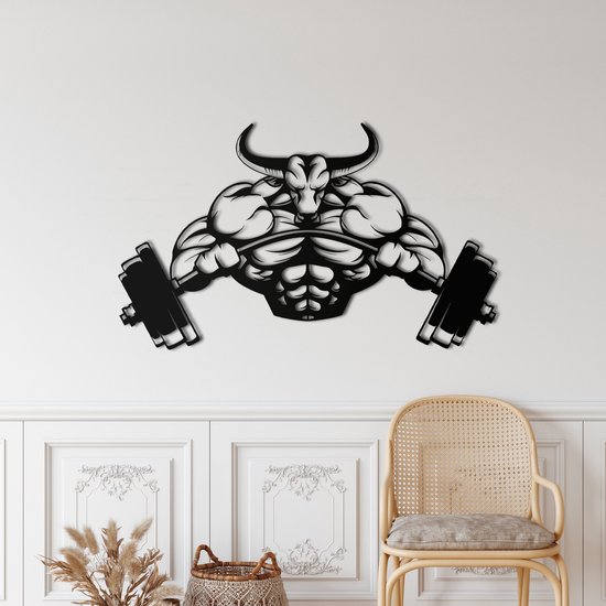 Wanddecoratie | Stier / Bull | Metal - Wall Art | Muurdecoratie | Woonkamer | Buiten Decor |Zwart| 61x36cm