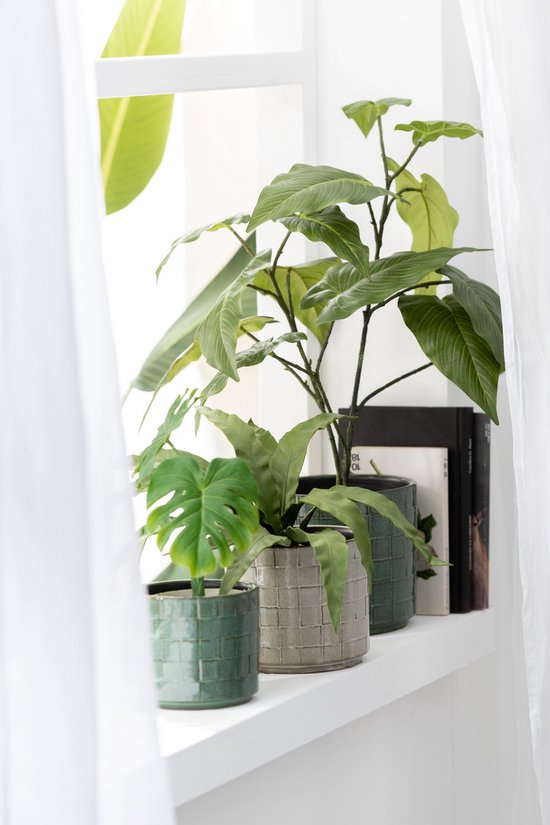 J-Line cache-pot Fleur - céramique - vert - medium - Ø 14 cm