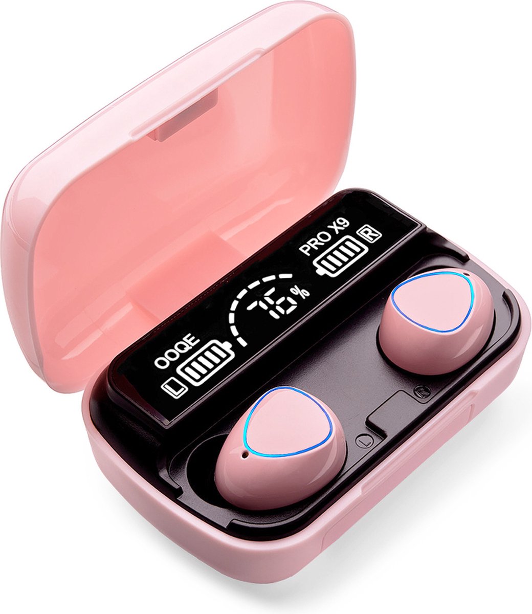 OOQE PRO X9 Draadloze Oordopjes - 80 uur batterijduur | Water- & stofbestendig | Bluetooth 5.1 | Roze