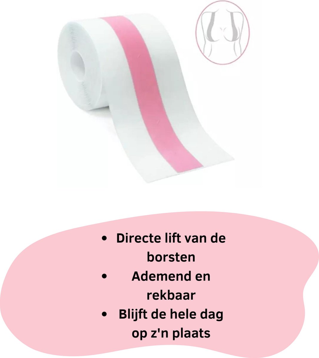Booby Tape – Borsttape, plakbeha, push-up, body tape geschikt voor grote borsten, boob tape voor rugvrije, strapless en diep uitgesneden outfits zoals avondjurken, bruidsjurken enz. (nude), zwart, Eén