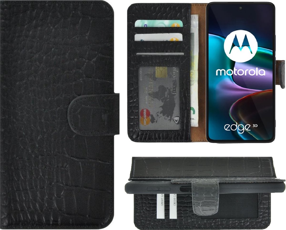 MoDo hoesje voor Motorola Edge 30 - Leer Book Case - Croco zwart
