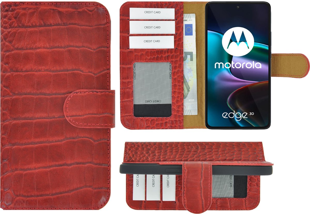 MoDo hoesje voor Motorola Edge 30 - Leer Book Case - Croco rood
