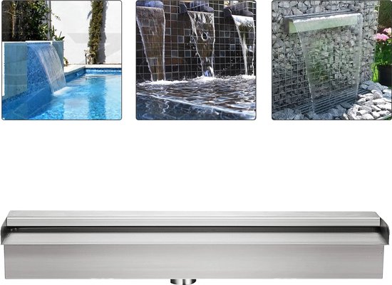 Polaza® Waterval Overlaat - voor Vijver, Zwembad - Binnen & Buiten - Watervallen - Kamerfontein - Fontein - 30x11.5x8 cm - Zilver