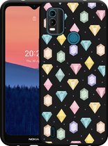 Nokia C21 Plus Hoesje Zwart Diamonds - Designed by Cazy
