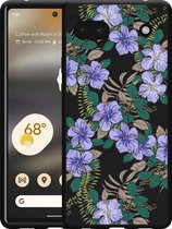 Google Pixel 6a Hoesje Zwart Purple Flowers - Designed by Cazy