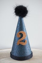 Verjaardagshoedje - Alle leeftijden - Feesthoedje - Verjaardag - Cake smash - Blauw Zwart - Bows and Flowers