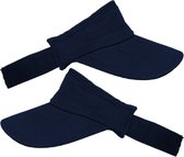 2x stuks navy blauwe zonneklep voor volwassenen - Katoenen verstelbare navy blauwe zonnekleppen