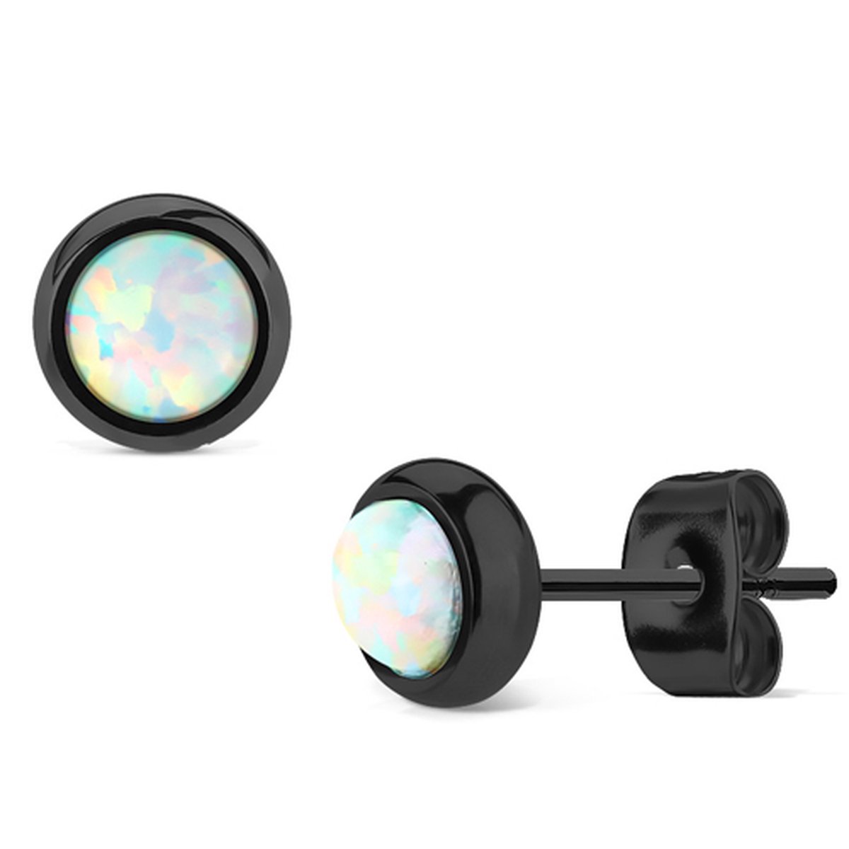 Oorbellen zwart met opal steen ©LMPiercings