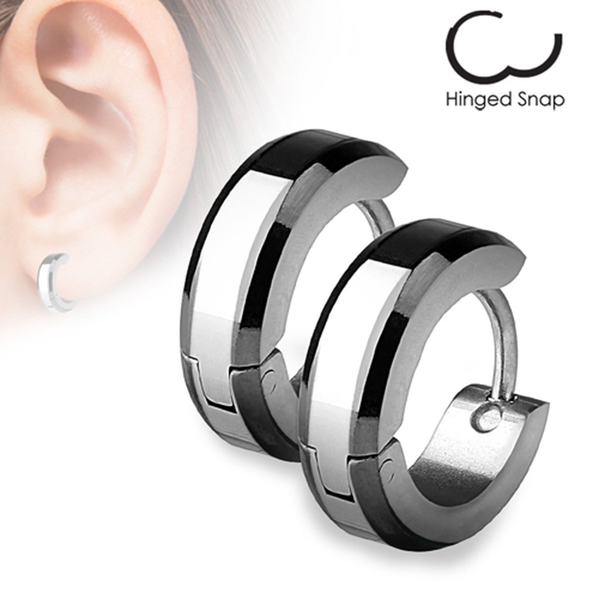Oorbellen Beveled hoop ring zwart ©LMPiercings