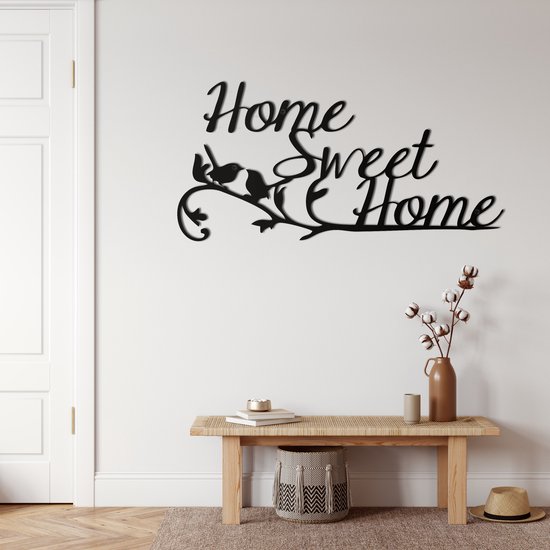 Wanddecoratie | Home Sweet Home | Metal - Wall Art | Muurdecoratie | Woonkamer | Buiten Decor |Zwart| 60x31cm