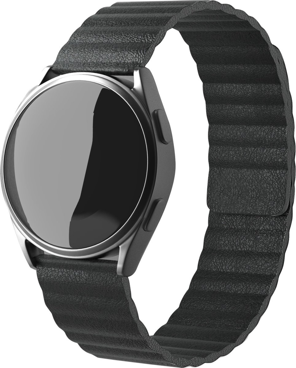 Magnetisch leren loop bandje - geschikt voor Fossil Gen 5 / Gen 5e 44mm / Gen 6 44mm - zwart