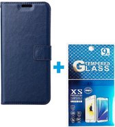 Portemonnee Book Case Hoesje + 2x Screenprotector Glas Geschikt voor: Xiaomi 11T | 11T Pro -  donker blauw