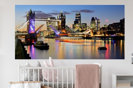 Stickers muraux - Film autocollant - Londres - Tower Bridge - Soirée - 160x80 cm - Film adhésif - Stickers muraux chambre d'enfant - Papier peint autocollant - Papier peint autocollant - Film autocollant