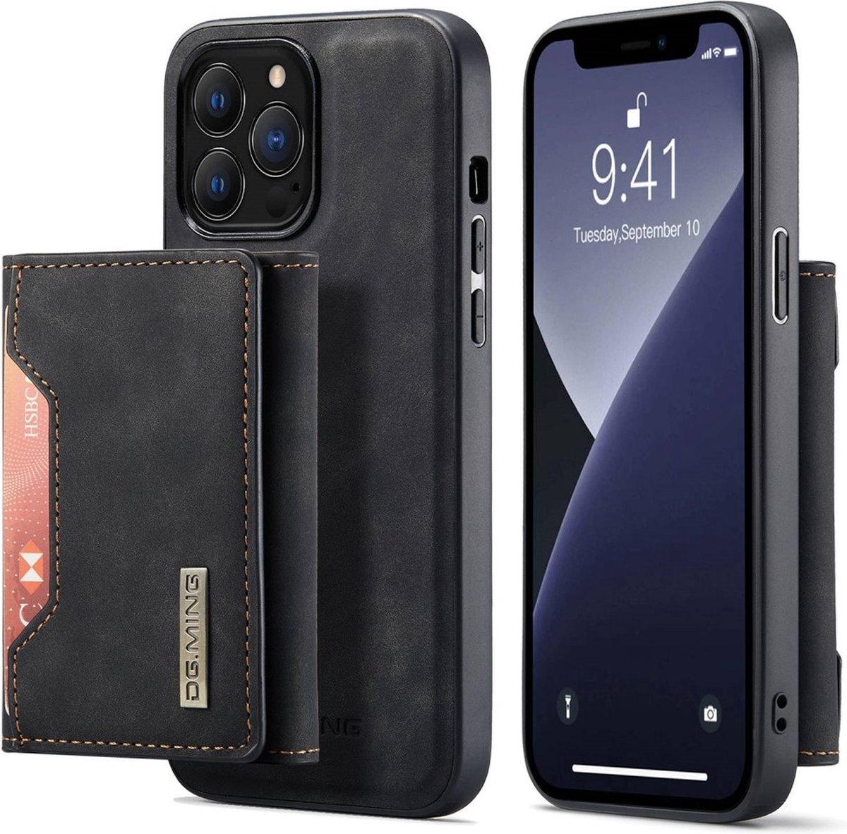 DG Ming - iPhone 14 Pro Max hoesje - 2 in 1 Magnetisch Portemonnee case - Zwart