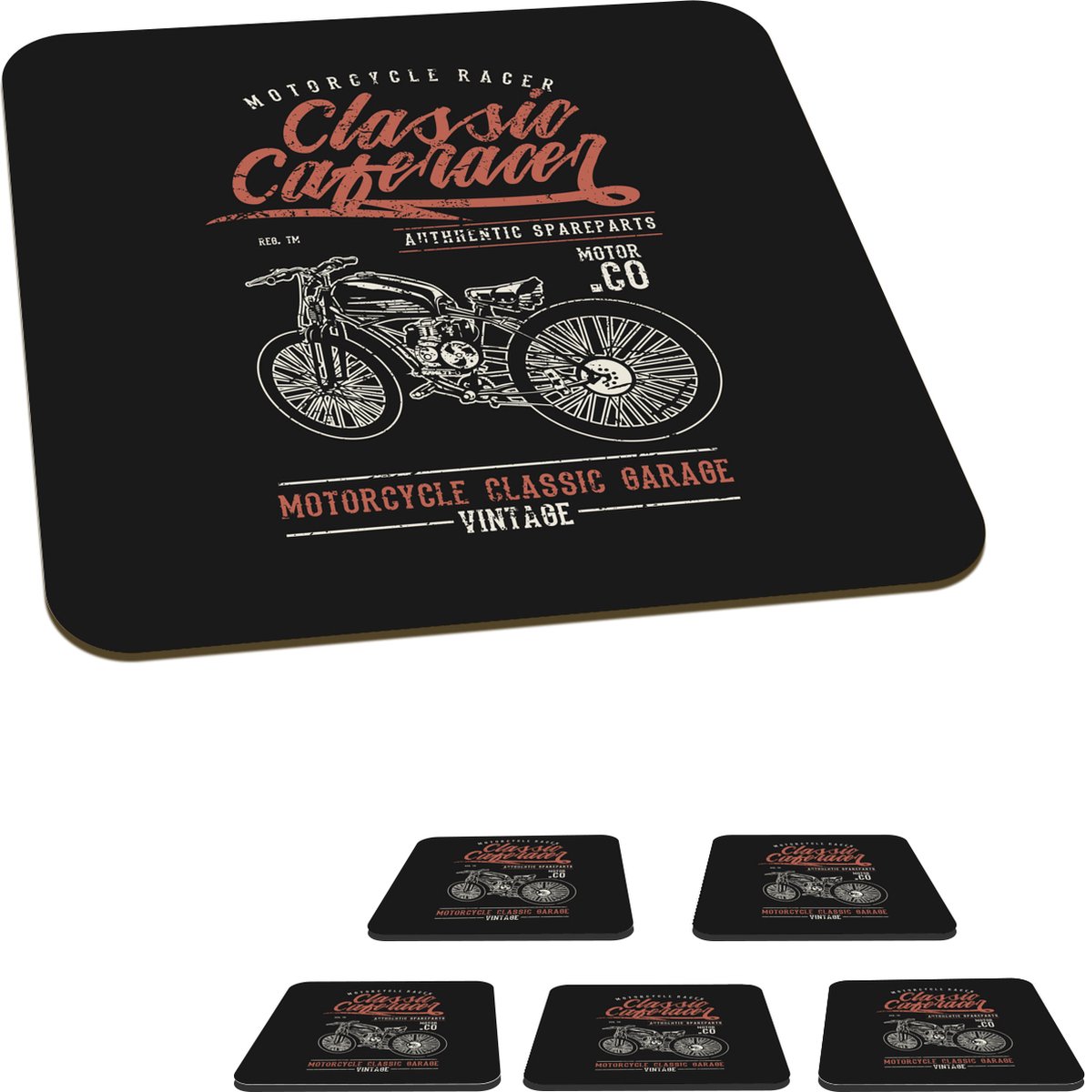 Onderzetters voor glazen - Mancave - Motor - Retro - Quotes - 10x10 cm - Glasonderzetters - 6 stuks