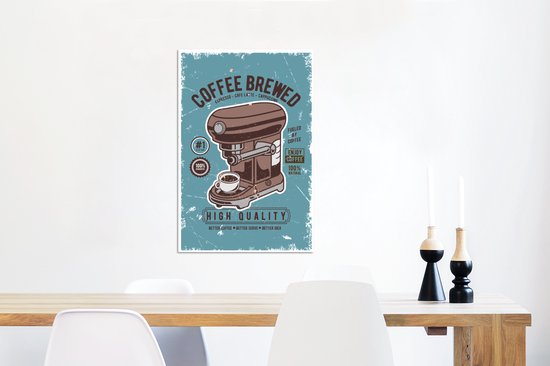 Aluminium schilderij 40x60 cm - Wanddecoratie metaal - Koffiezetapparaat - Koffie - Retro - Tekening - Metalen muurdecoratie woonkamer - Decoratie industrieel - Foto op dibond - Industriële accessoires slaapkamer