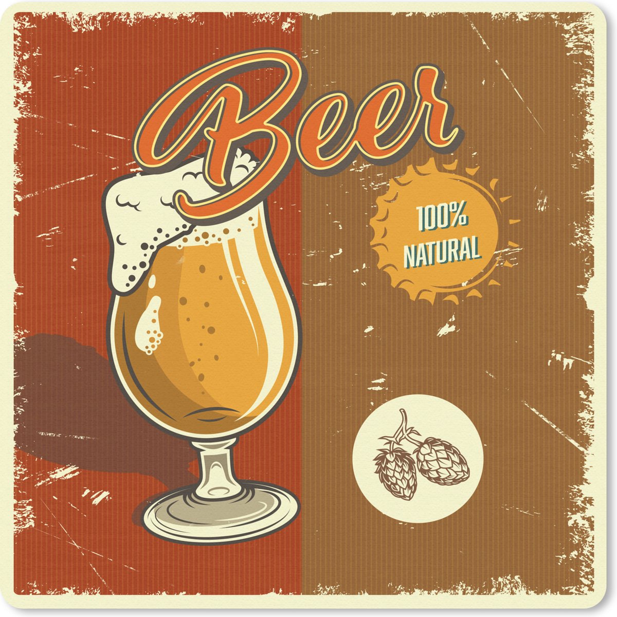 Muismat 20x20 cm - Mousepad Mancave - Bier - Rood - Vintage - Muismatten