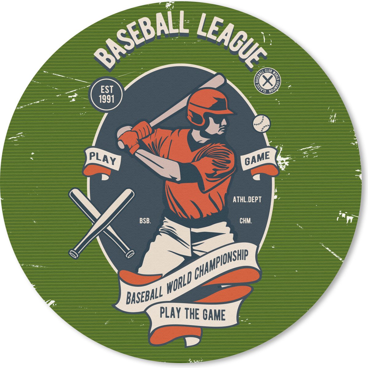 Muismat rond 40x40 cm - Mousepad Mancave - Baseball - Sport - Vintage - Ronde muismatten