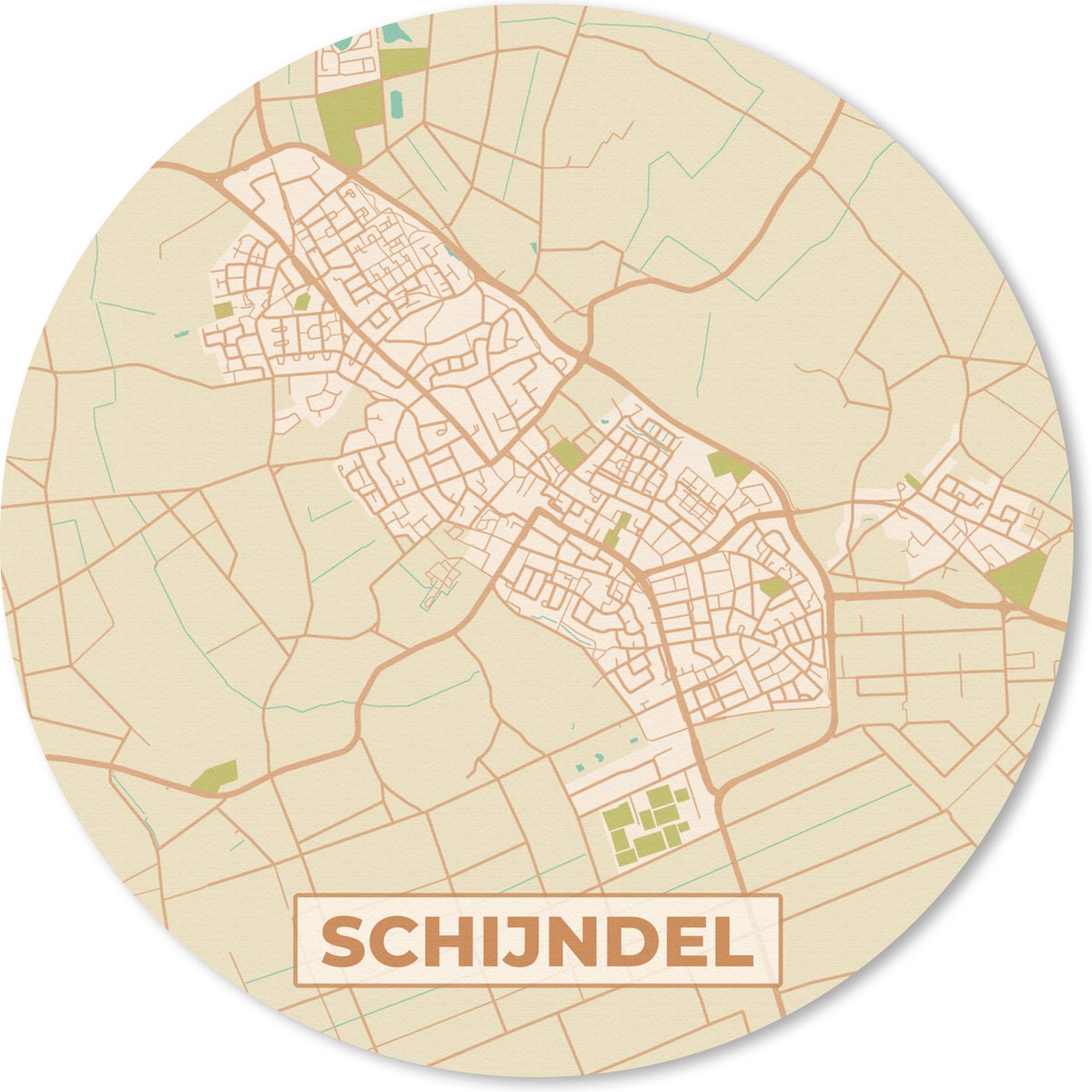 Muismat rond 50x50 cm - Mousepad Plattegrond - Schijndel - Vintage - Kaart - Stadskaart - Ronde muismatten - Stadskaart