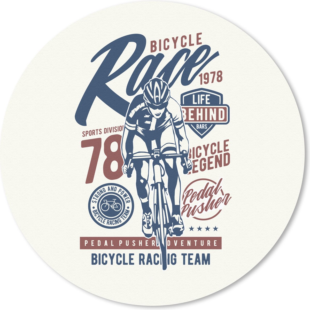 Muismat rond 30x30 cm - Mousepad Wielrennen - Retro - Fiets - Ronde muismatten