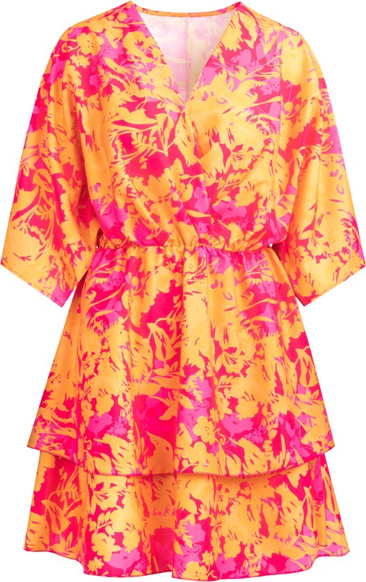 Orange pink floral dress