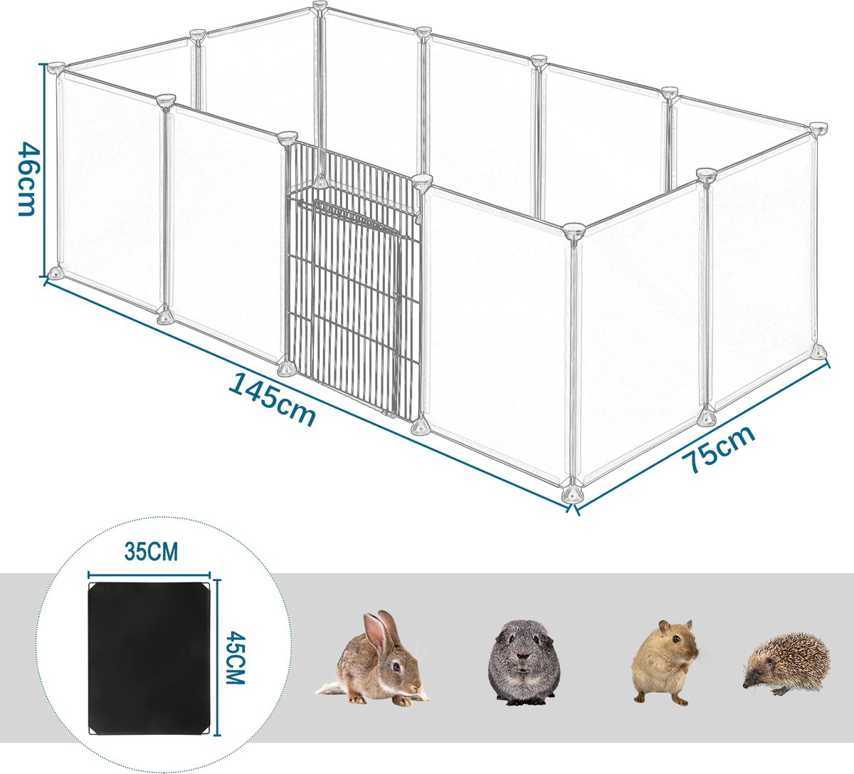 Dierenren - Buiten ren - Voor Konijn, Cavia, Puppy - Ren voor dieren - Buitenhok - Puppyren - Konijnenhok - Voor Buiten - Doorzichtig thumbnail 2