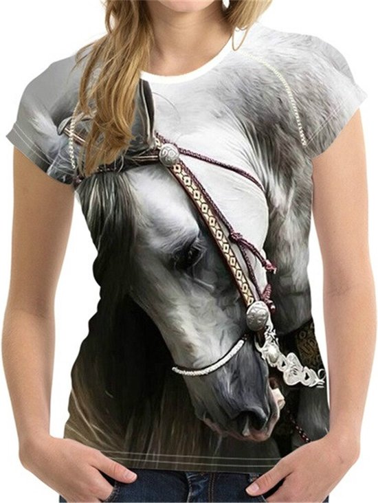 T-shirt - pony - paard - 3D - korte mouw - ronde hals - oversized - 2XL