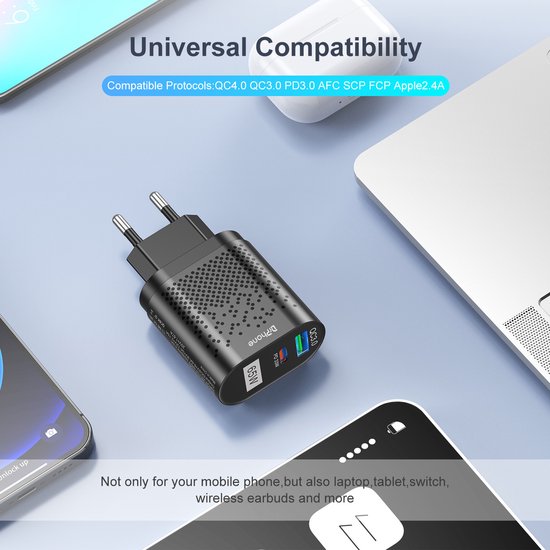 DrPhone WL12 GaN 65W Thuislader - Qualcom 3.0/4.0 & USB C PD 3.0 33W Oplader - USB Oplader - 2 poorts - Wit van DrPhone — afbeelding 4