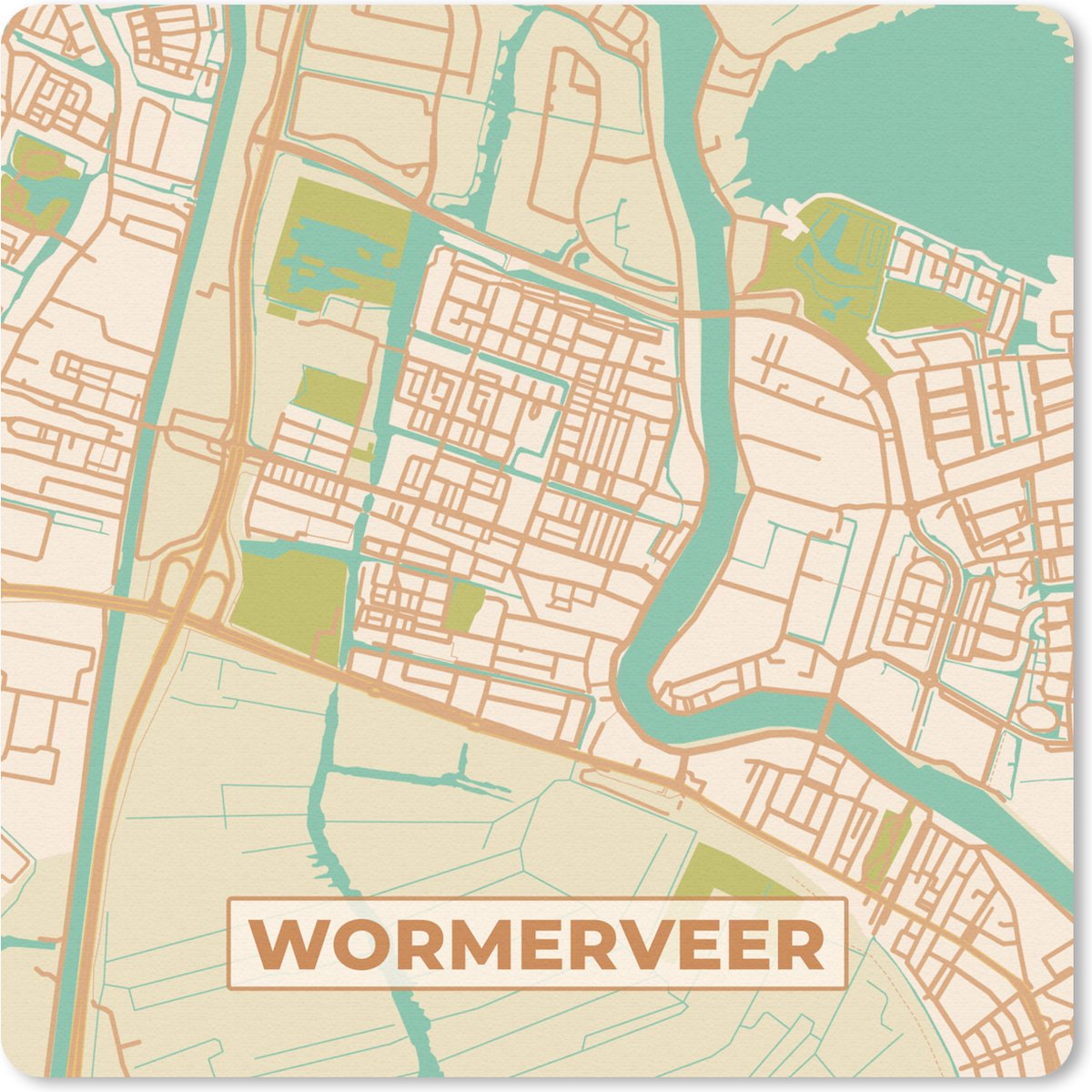 Muismat 20x20 cm - Mousepad Wormerveer - Vintage - Plattegrond - Kaart - Stadskaart - Muismatten - Stadskaart