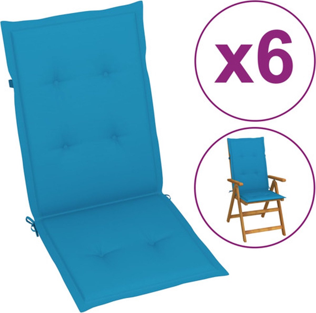 vidaXL - Tuinstoelkussens - 6 - st - hoge - rug - 120x50x3 - cm - stof - blauw