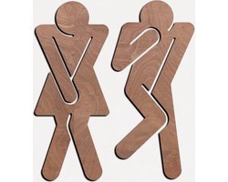 DEURBORDJE / DOOR SIGN - TOILETBORDJE / TOILETBOARD - Toiletsilhouette man en vrouw / Toilet silhouette man and woman - 14 x 15cm - DONKER HOUT / DARK WOOD - BADKAMER DECOR TEKEN - BADKAMERDEURBORD - WC - HOME DECOR - HOTEL -HORECA - PICTOGRAM