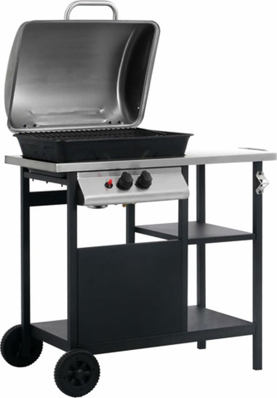 vidaXL Gasbarbecue met 3-laags zijtafel zwart en zilverkleurig van VidaXL — afbeelding 3