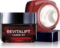 Een potje L'Oréal Revitalift Laser X3 dagcrème met een open deksel, toont de witte crème.