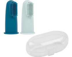 Nattou Silicone - Vingertandenborstel voor Baby Set met Opbergdoosje - 2 Stuks - Blauw