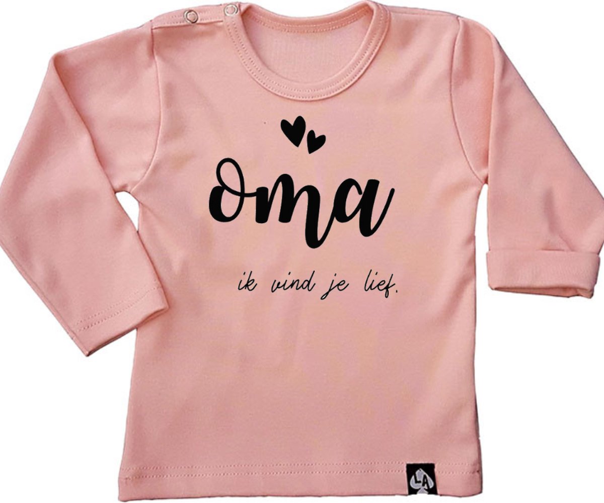Little Ace - Baby Shirt- 100% Biologisch Katoen - Oma Ik Vind Je Lief - Maat 86/92 - Roze - Baby Kleding Meisje - Cadeautje voor (Aanstaande) Oma's - Kraamcadeau