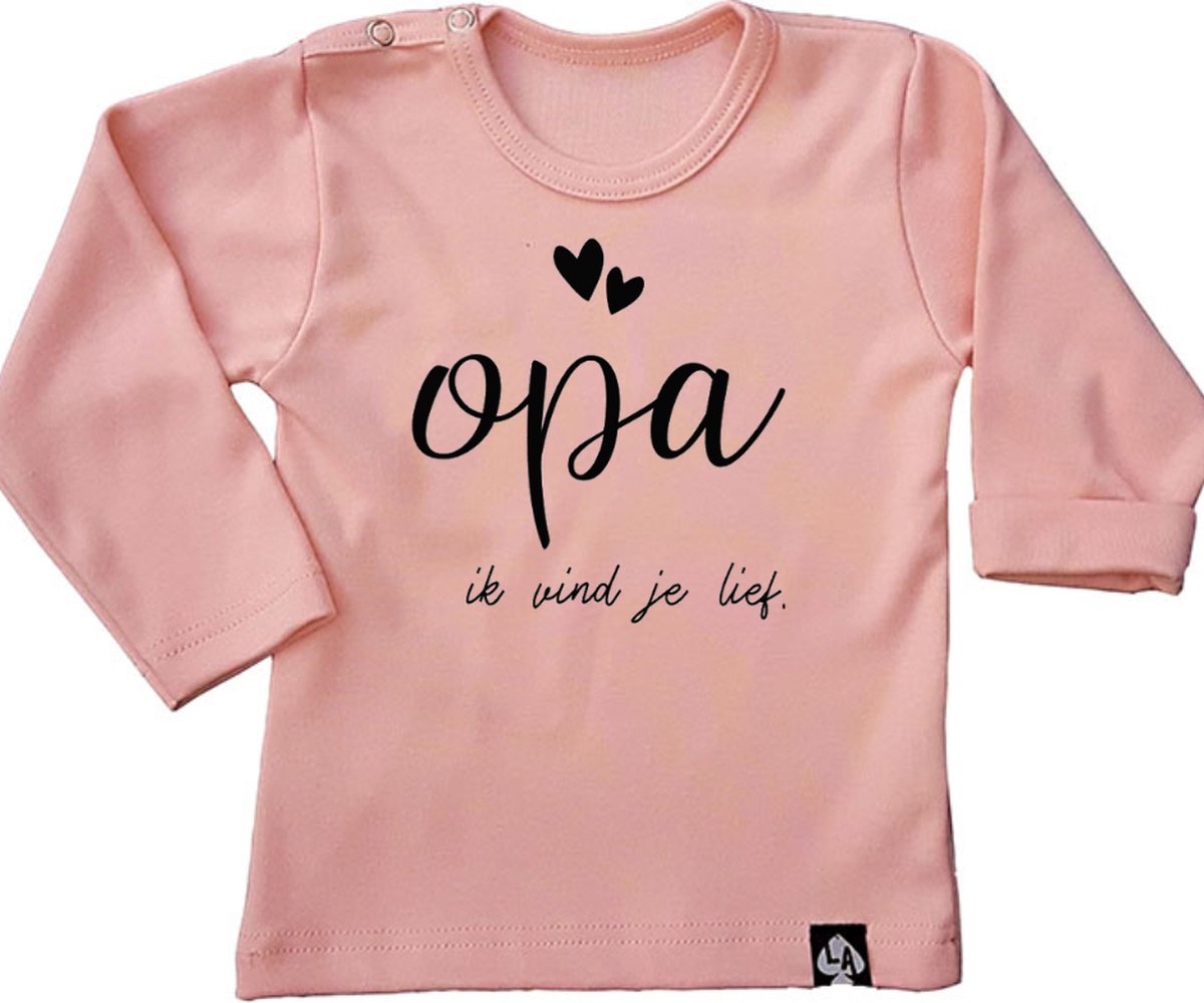 Little Ace - Baby Shirt- 100% Biologisch Katoen - Opa Ik Vind Je Lief - Maat 62/68 - Roze - Baby Kleding Meisje - Cadeautje voor (Aanstaande) Opa's - Kraamcadeau