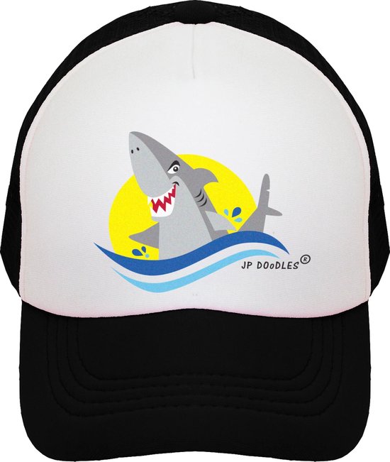 JP DOoDLES® Shark - Trucker Pet voor Kinderen - Cap met Gaas - 2 tot 5 Jaar - Klittenbandsluiting - 52 cm - Zwart