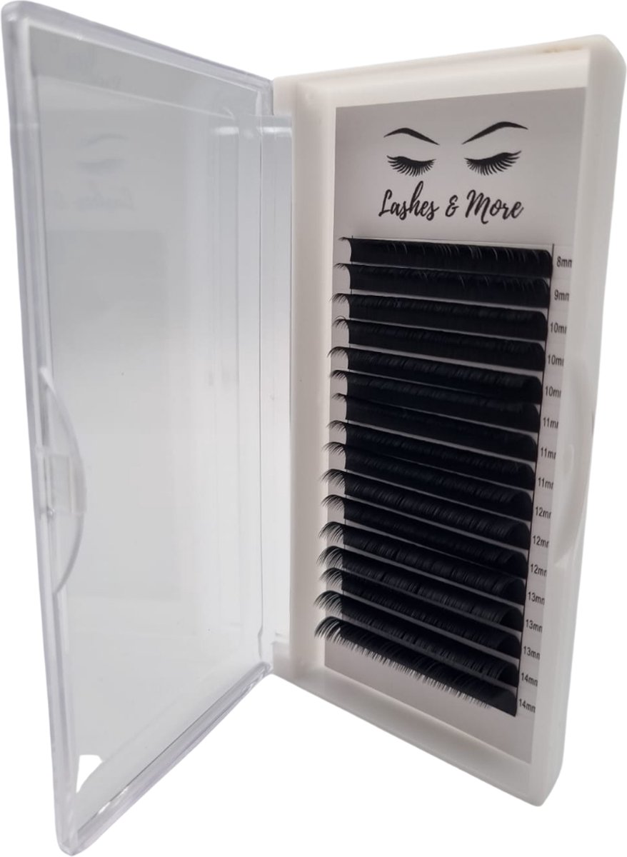 Lashes & More - Wimperextensions - One By One - D Krul – Dikte 0.20 – Lengte mixed – 16 rijen in een tray - nepwimpers - Flat Lashes - verkrijgbaar in C en D krul en in Dikte 0.15 en 0.20