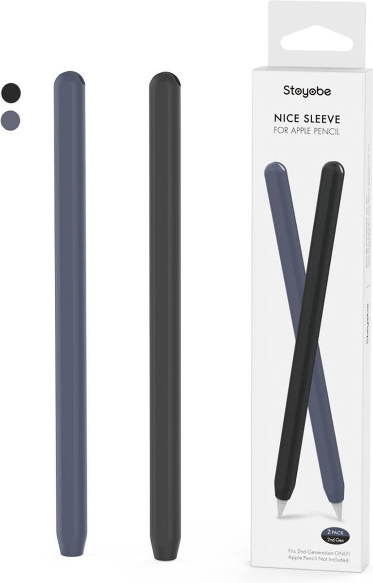 Stoyobe Apple Stylus Pen Gen 2 Nice Sleeve - Silicone Hoes- Blauw en Zwart - 2 stuks