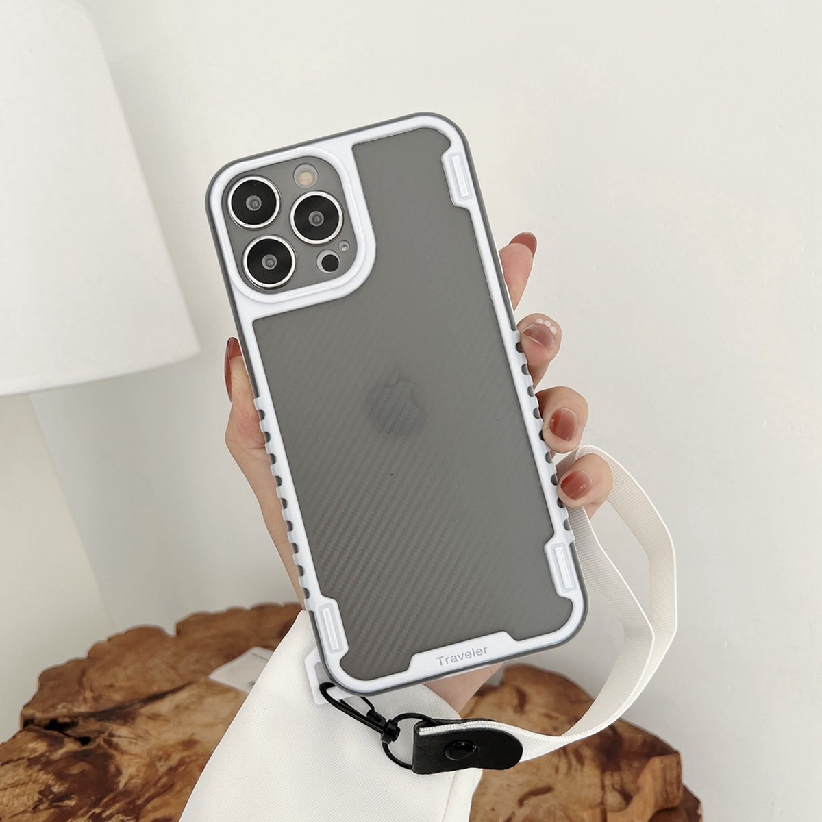 Apple iphone 11 Pro Max Carbon Fiber Lanyard Patroon Ultra Slim Case-Voor iPhone 11 Pro Max Wit - Lens Bescherming telefoon Cover